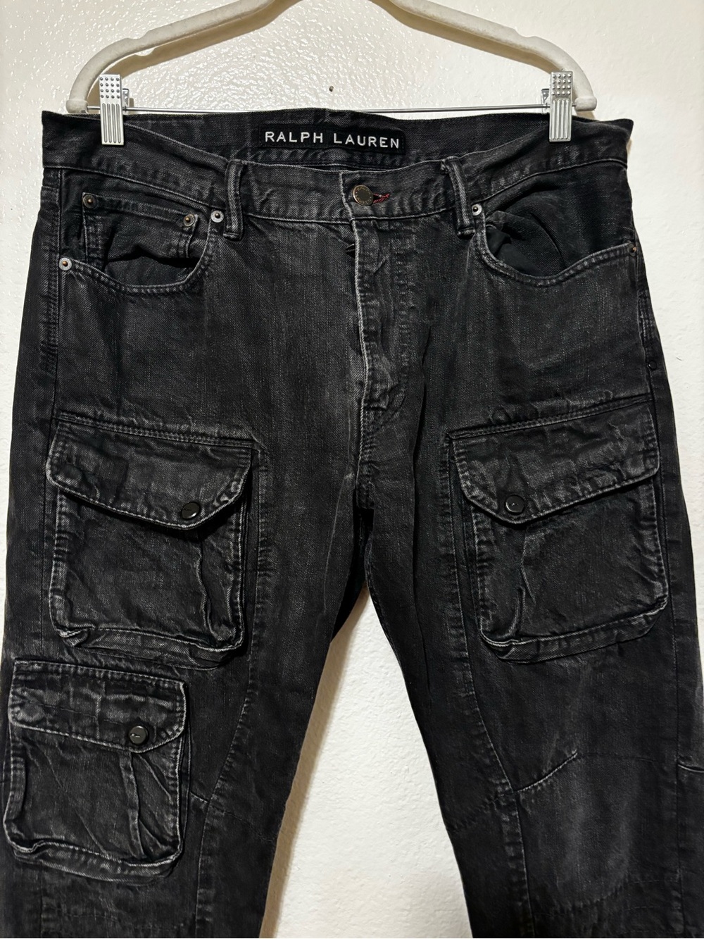 Ralph Lauren Black Label Cargo Jeans Mens 36x32 Pants Pockets Biker - Picture 3 of 10